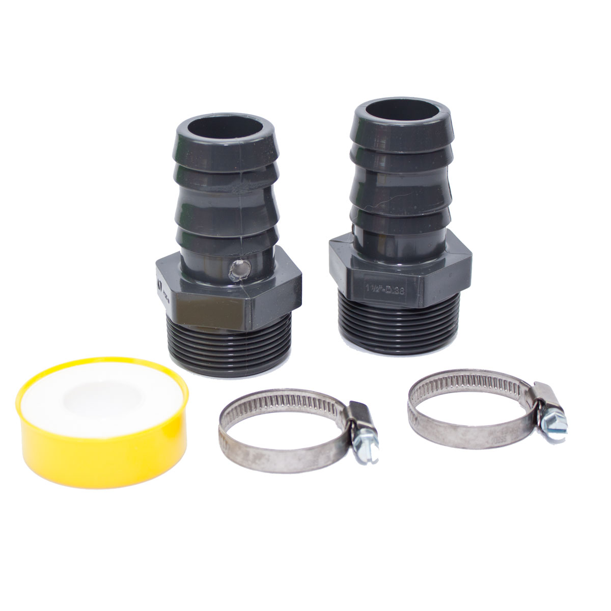 Pool Anschlussset  Massiv 38 mm 2 PVC Schlauchtüllen und Edelstahlschellen