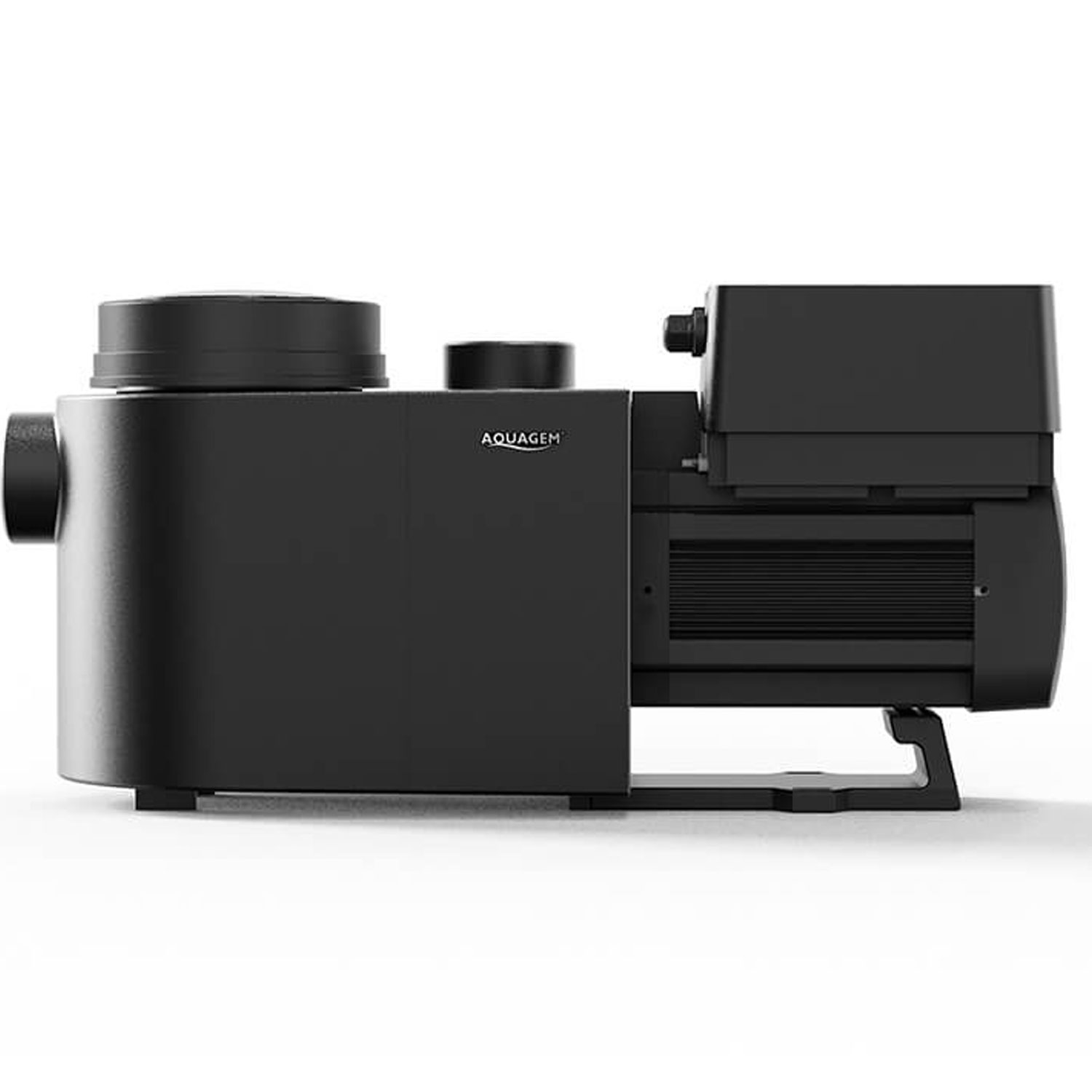 Bild einer schwarzen Aquagem-Inverter-Wärmepumpe mit kompaktem, rechteckigem Design.