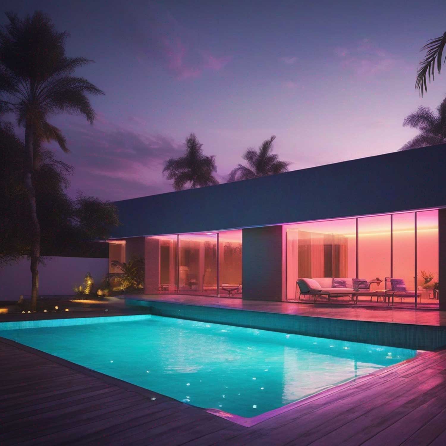Pool Beleuchtet Bei Nacht Mit Led