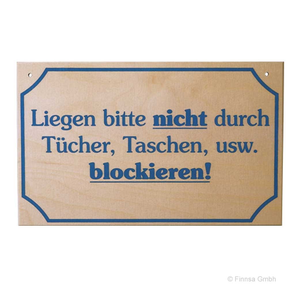 Sauna Hinweisschild  Liegen bitte nicht blockieren
