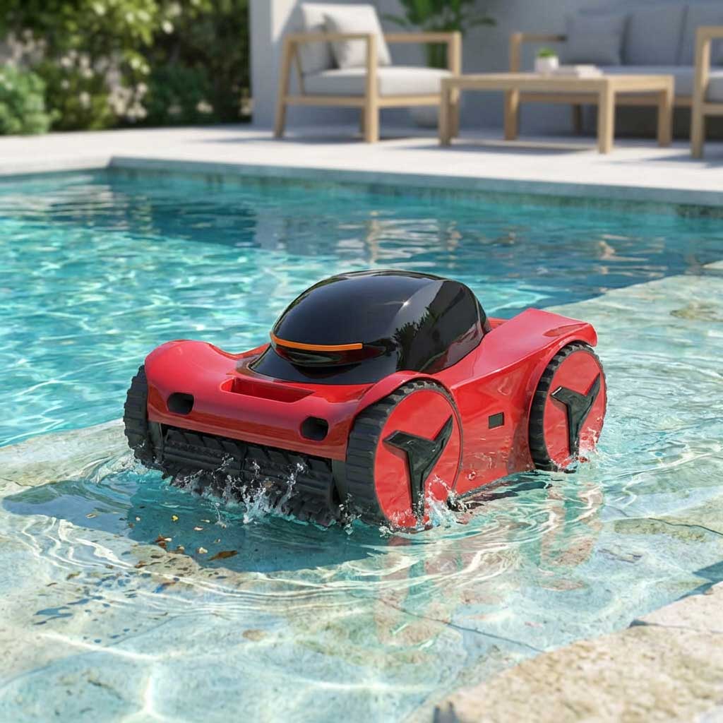Roter Roboter-Poolreiniger im Schwimmbad.