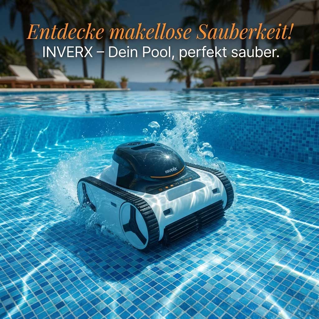 Zu Demonstrationszwecken wird der automatische Poolreinigungsroboter im Schwimmbad gezeigt.