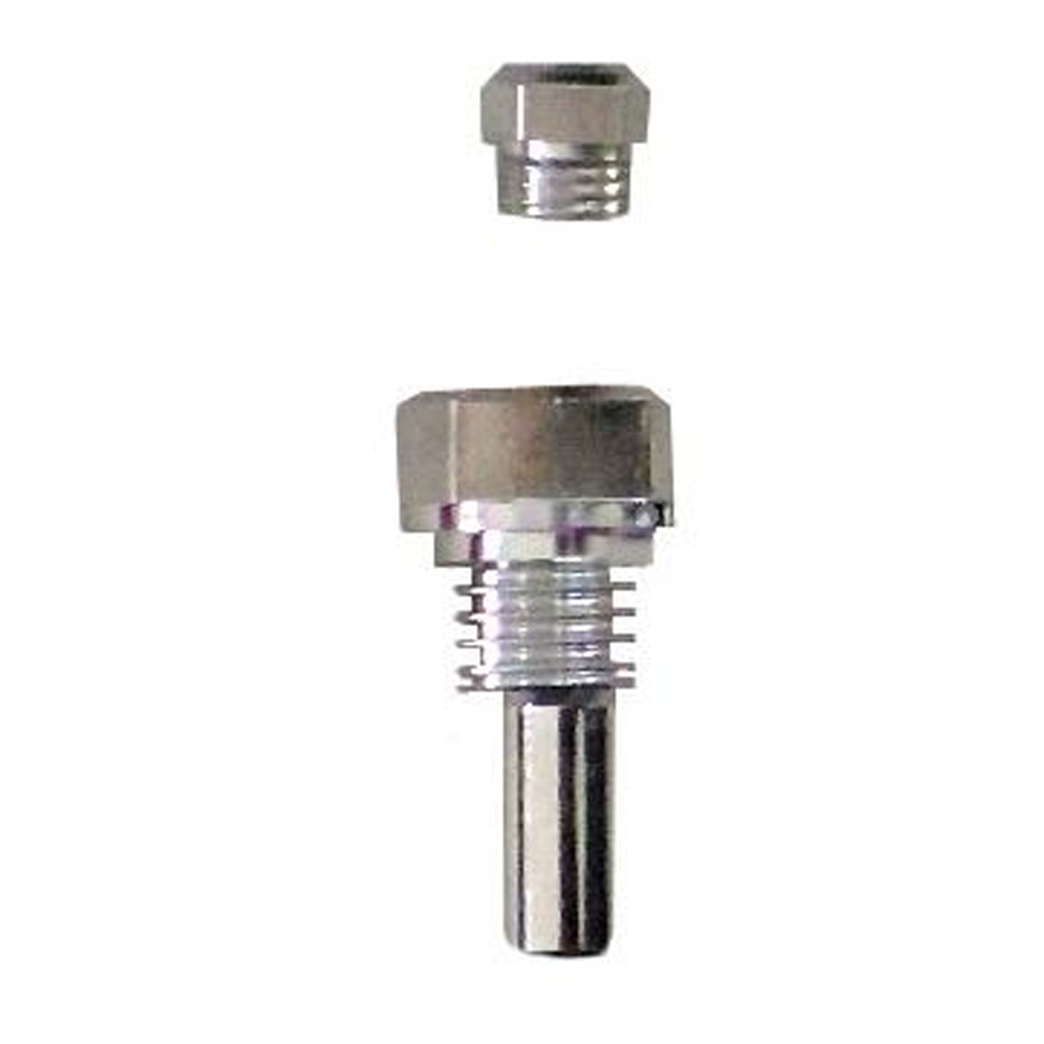 Sechskantschraubenadapter aus Metall mit Gewindeabschnitt.