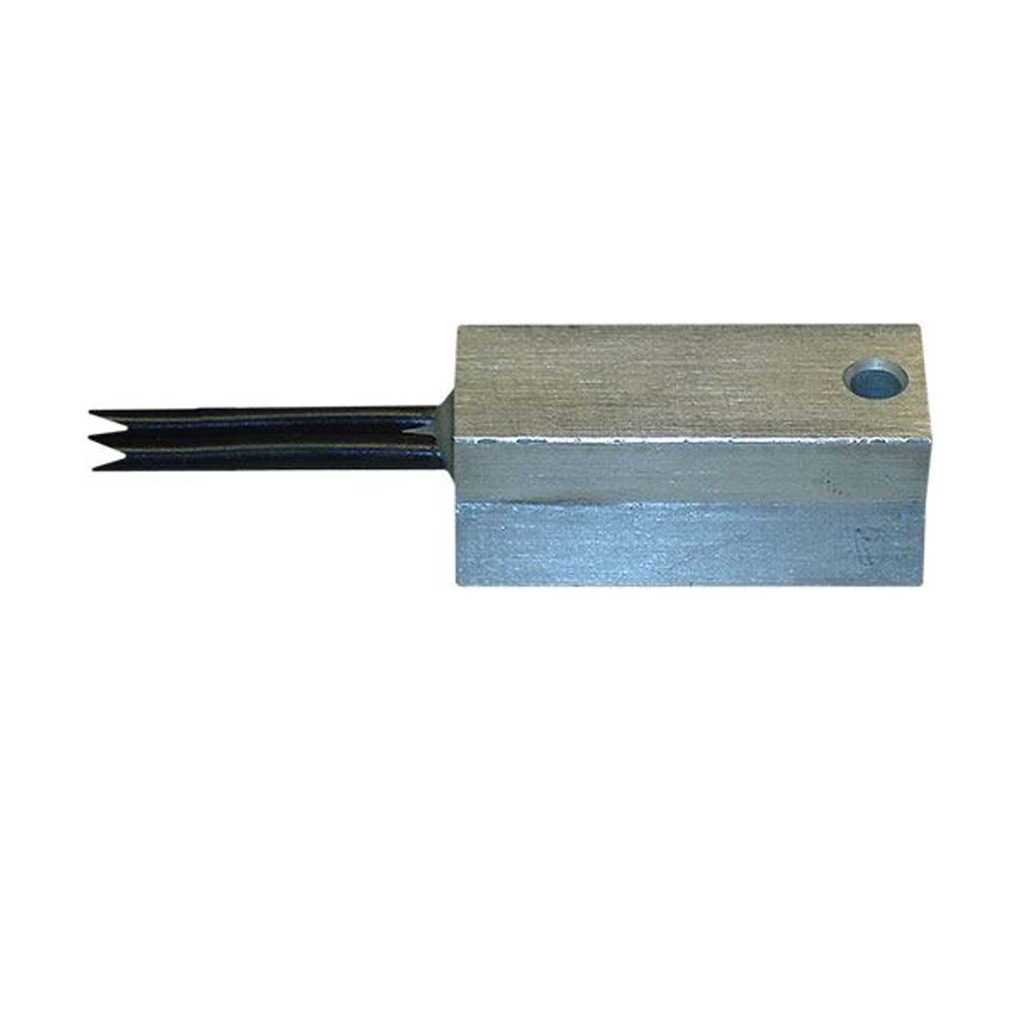 Rechteckiger Metallblock mit hervorstehenden Zinken.