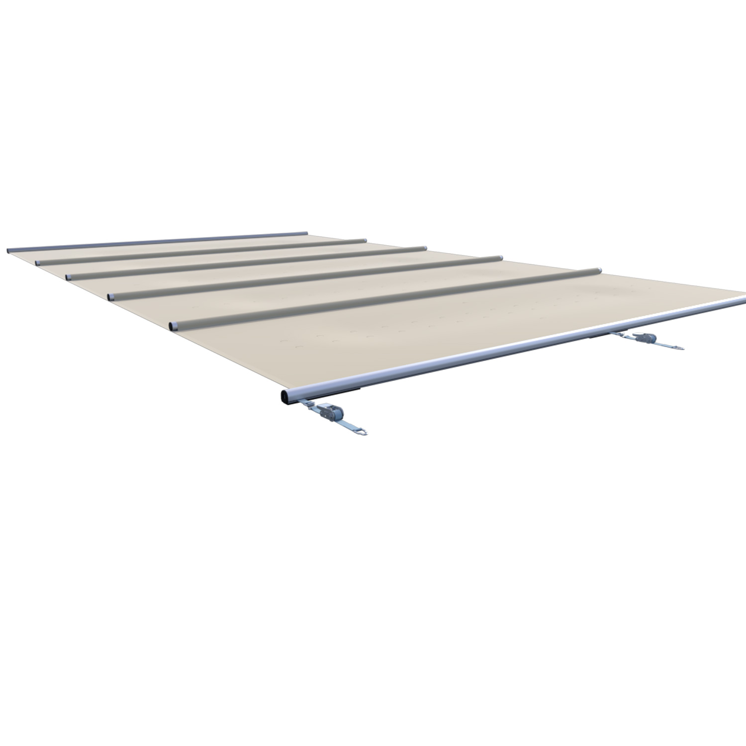 Automatisiertes Poolabdeckungssystem mit segmentierten, starren Paneelen und einem mechanischen Aufwickelmechanismus.