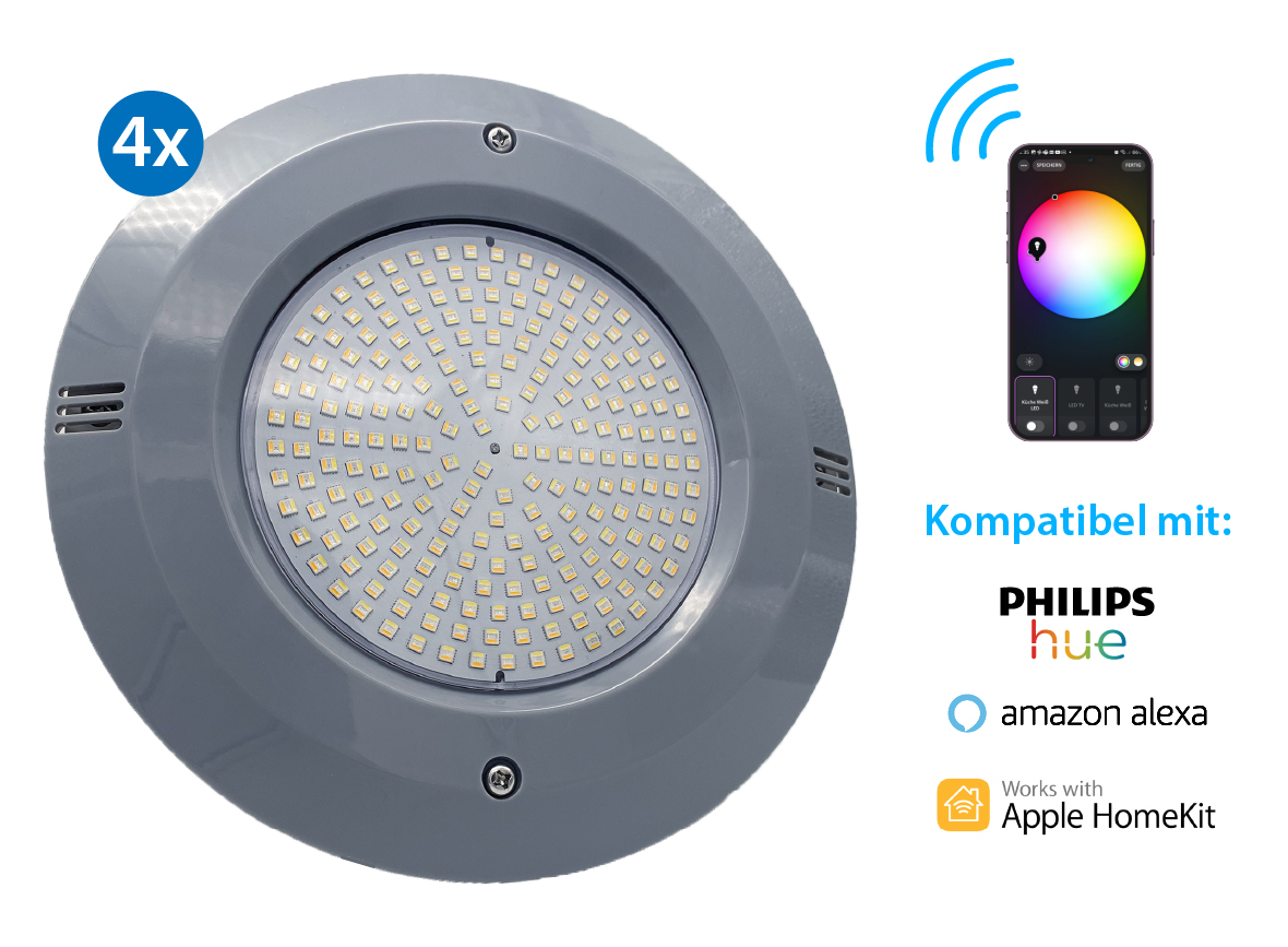 Smart Home UWS  LED Licht Set 4 RGB + CCT 36 Watt Blende grau