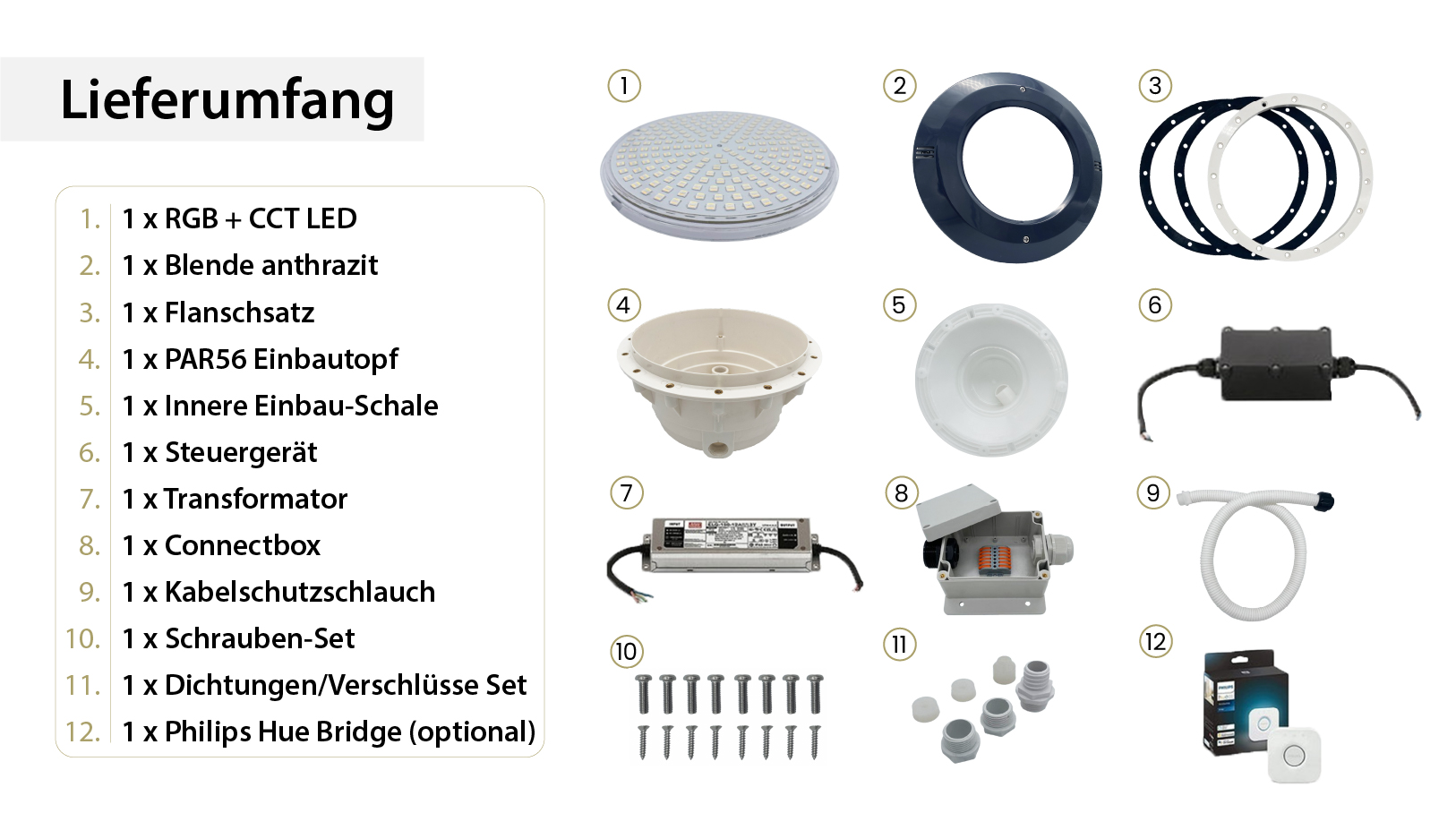 Lieferumfang Smarthome Poollampe Anthrazit 1Er Set Web