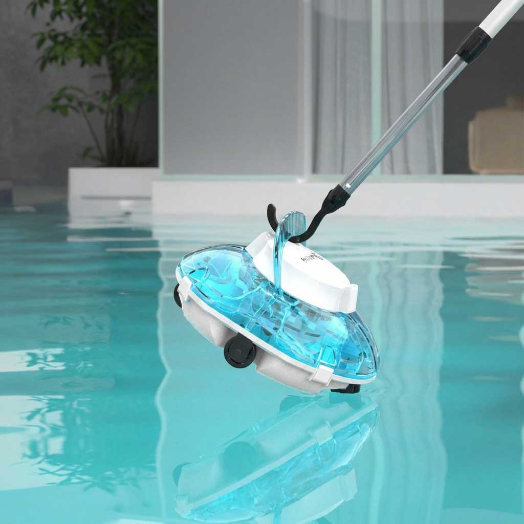 Automatischer Poolreiniger, der in einem Schwimmbad betrieben wird.