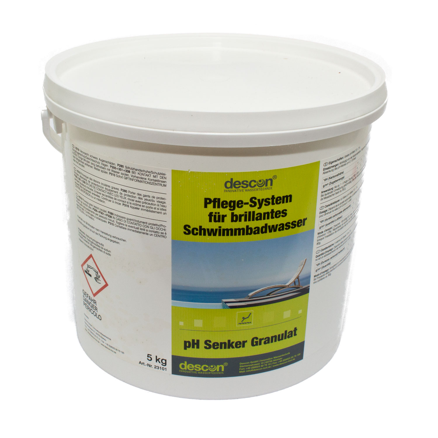 Descon 5 kg pH-Senker-Granulat für Schwimmbäder, zur Senkung des pH-Wertes für klares Wasser.