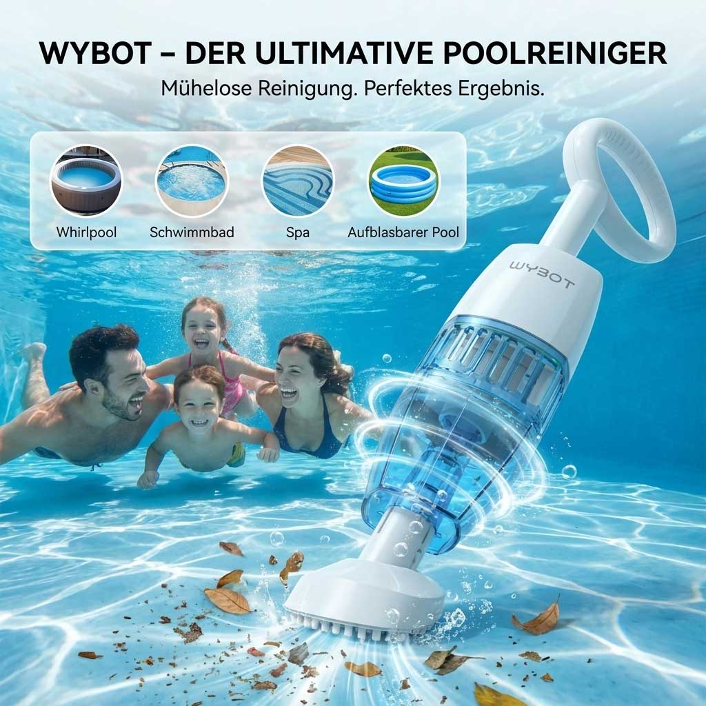 Poolreiniger im Einsatz, der Schmutz aus einem Schwimmbad entfernt.