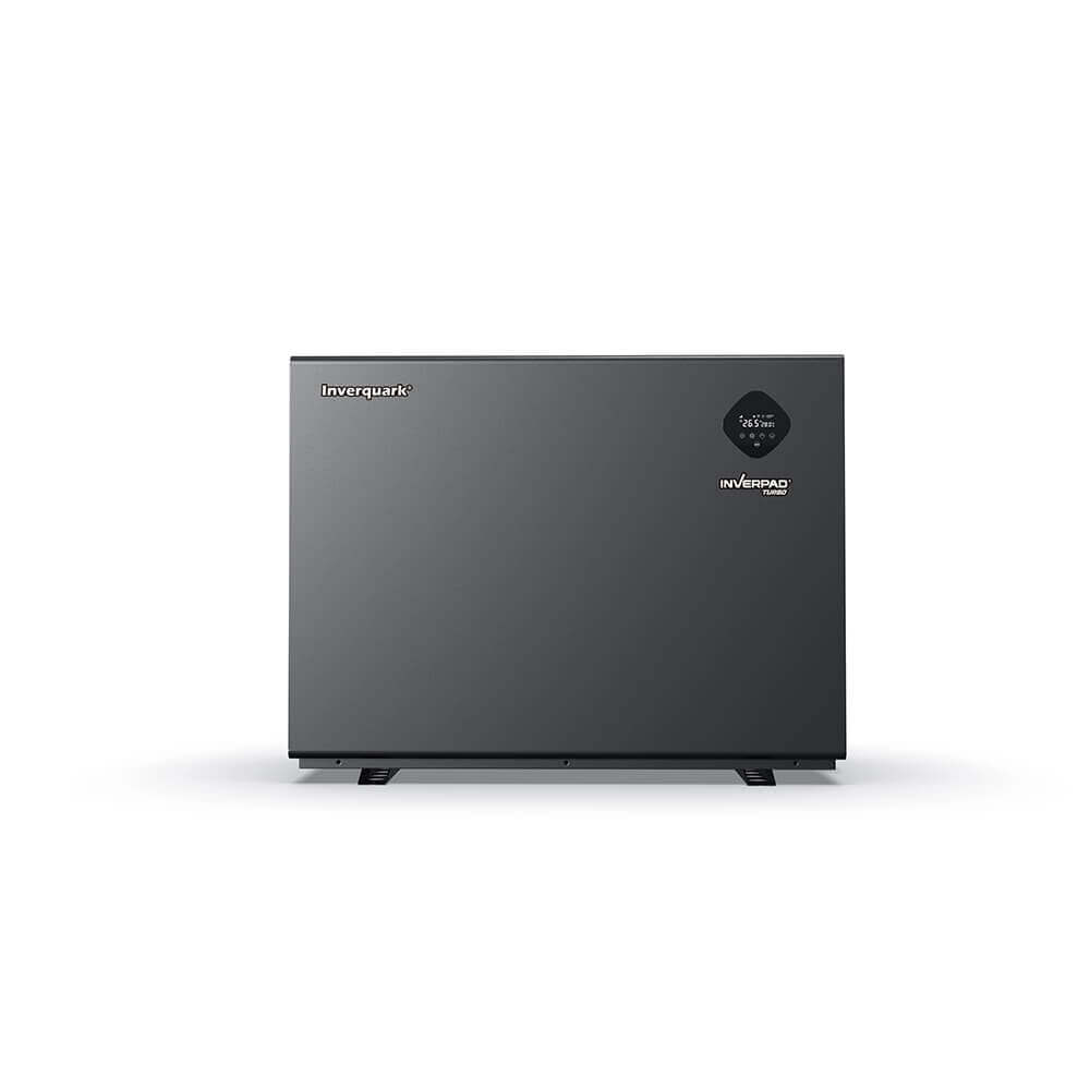 Schwarze externe Wärmepumpeneinheit für Poolsysteme.