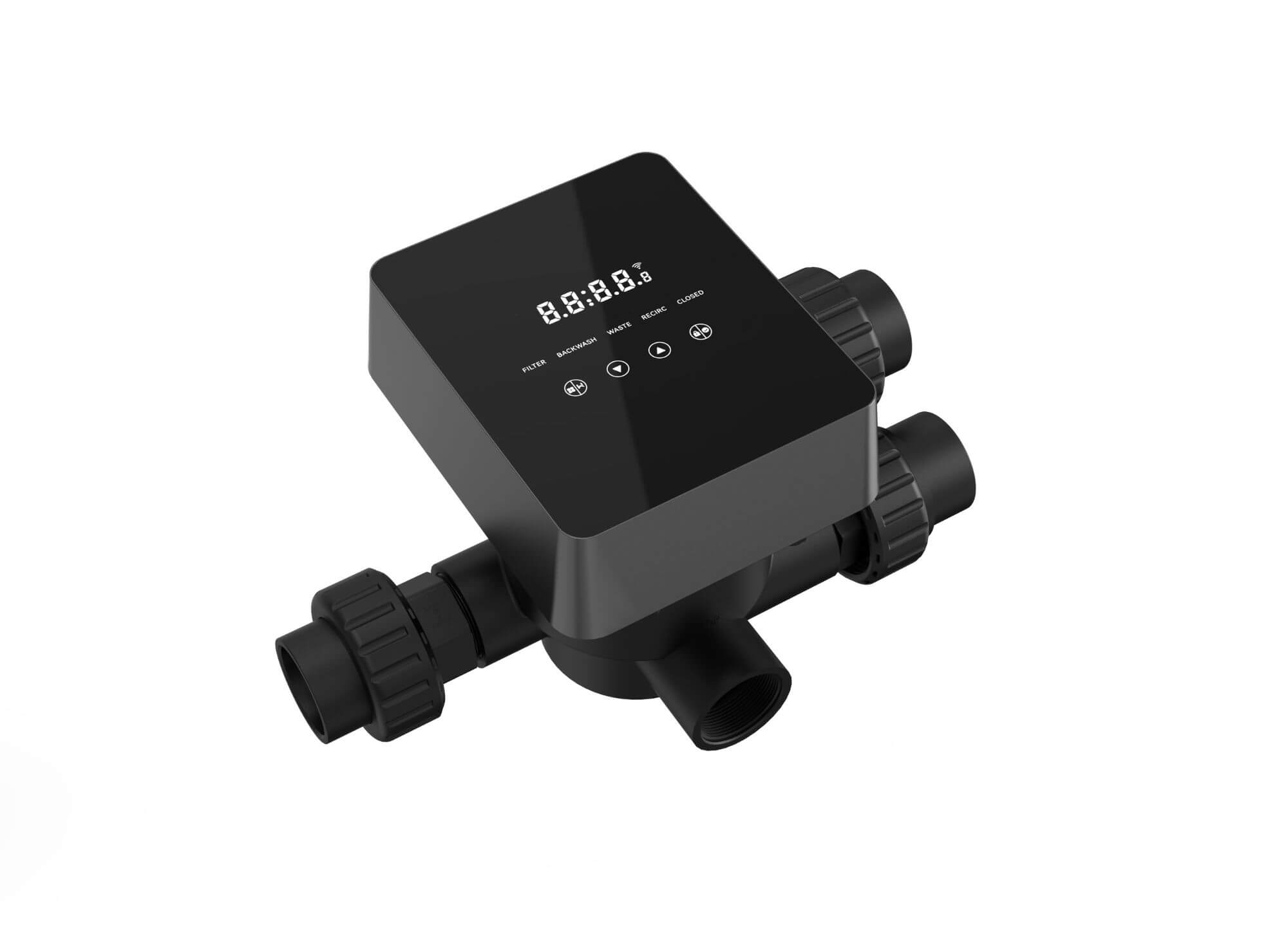 Schwarzes elektronisches Poolkontrollsystem mit Digitalanzeige.