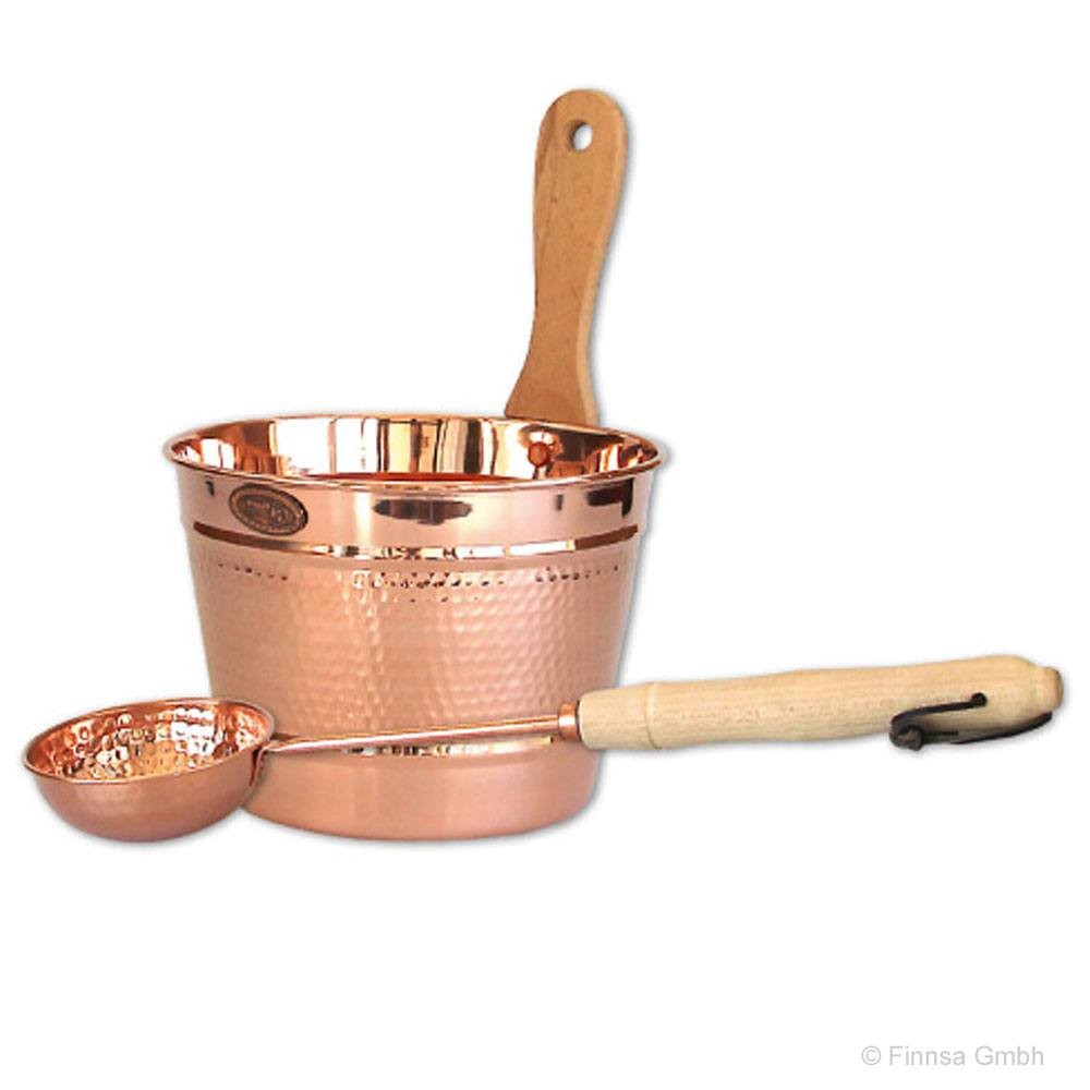 Sauna Set aus Kupfer Kübel und Kelle