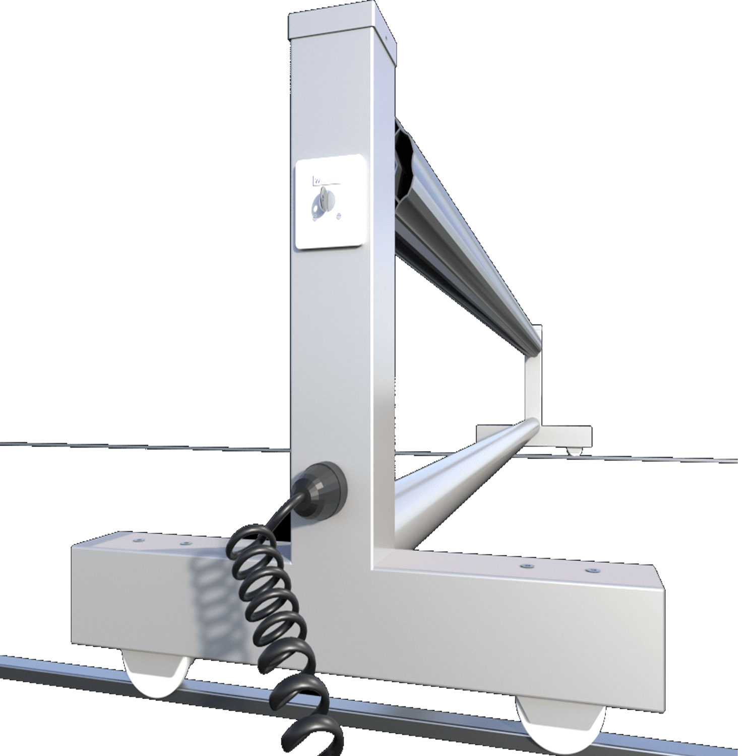 Automatisiertes Poolabdeckungssystem mit Rollenmechanismus, Schienensystem und elektrischen Komponenten.