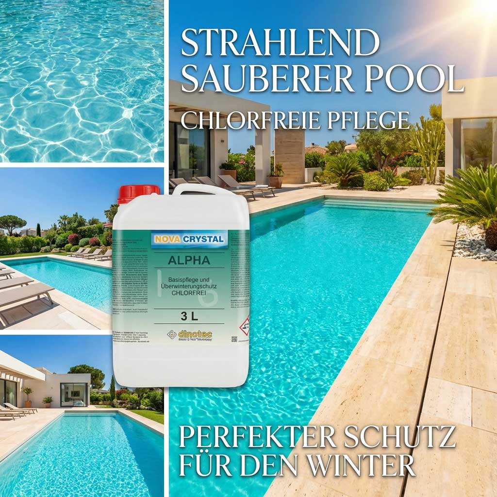 Chlorfreies Poolpflegemittel für ein rechteckiges Schwimmbecken.