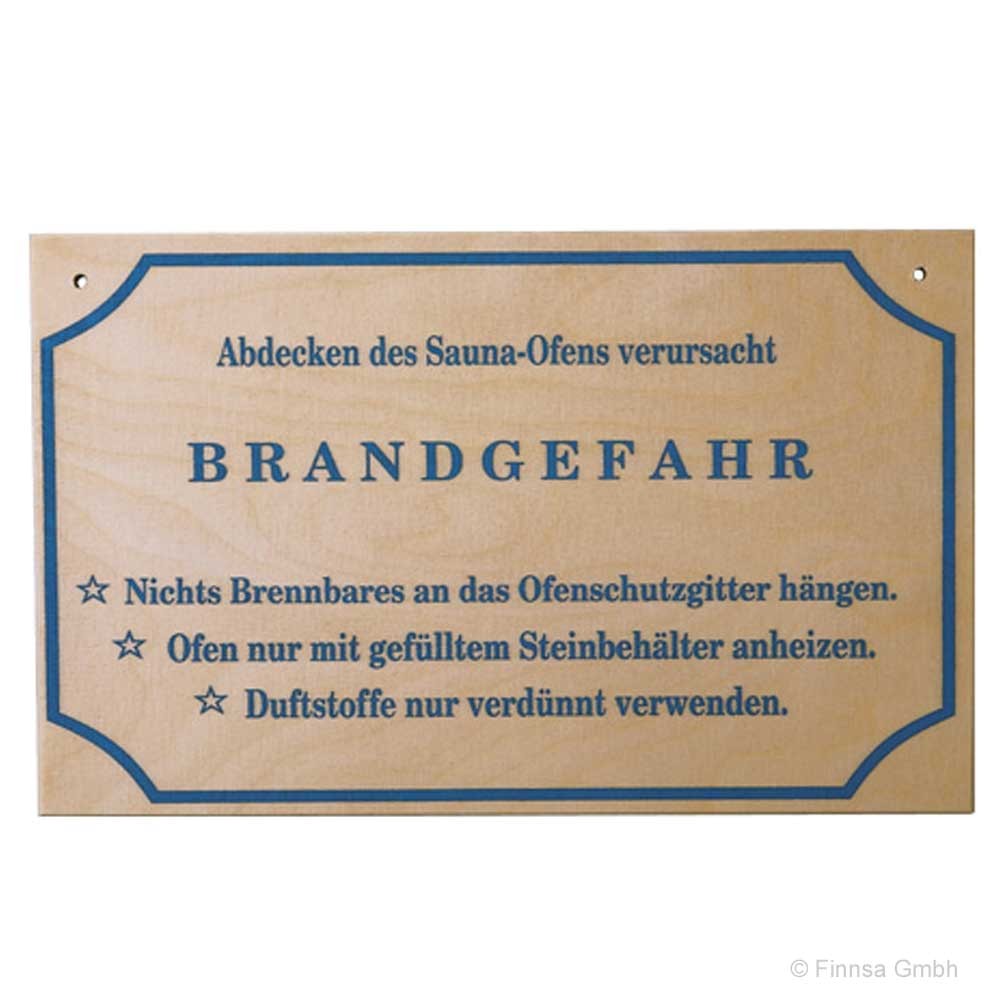 Sauna Hinweisschild Brandgefahr