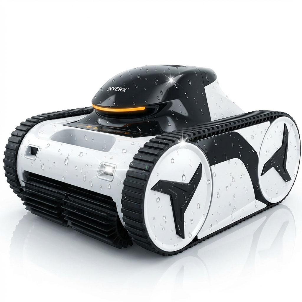 Roboter-Poolreiniger mit elegantem Design und wasserabweisenden Eigenschaften.